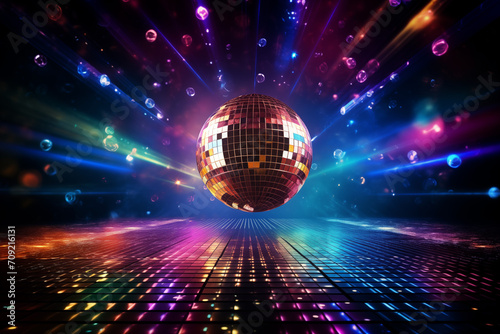 Disco party dancefloor lights background invitation disco ball