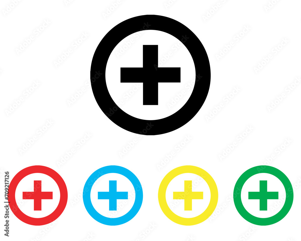 Add icon vector. Plus sign symbol in trendy flat style. Set elements in colored icons. Medical cross vector icon illustration isolated on white background Add icon vector. Plus sign symbol in trendy flat style. Set elements in colored icons. Medical cross vector icon illustration isolated on white background