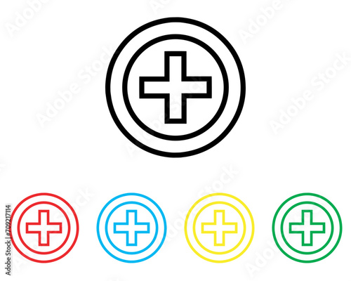 Add icon vector. Plus sign symbol in trendy flat style. Set elements in colored icons. Medical cross vector icon illustration isolated on white background