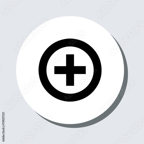 Add icon vector. Plus sign symbol in trendy flat style. Medical cross vector icon illustration in circle isolated on gray background