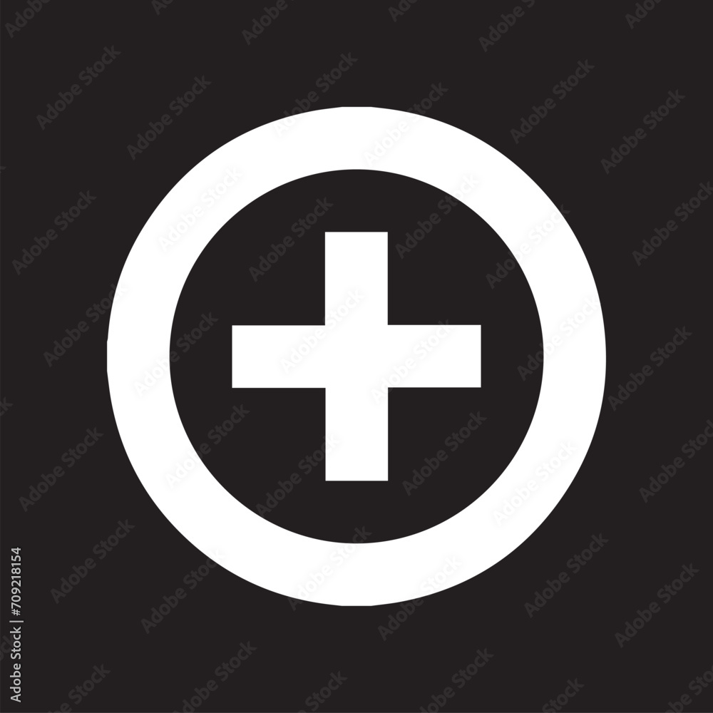 Add icon vector. Plus icon sign symbol vector. Medical cross vector icon illustration isolated on black background Add icon vector. Plus icon sign symbol vector. Medical cross vector icon illustration isolated on black background