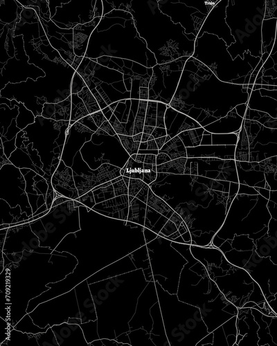 Ljubljana Slovenia Map, Detailed Dark Map of Ljubljana Slovenia