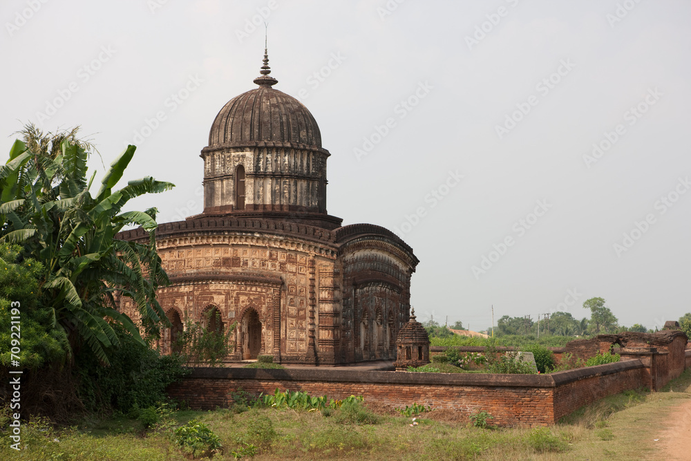 India temples of Vishnupur on a cloudy winter day