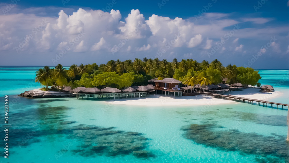 Beautiful island in the Maldives aerial photography resort