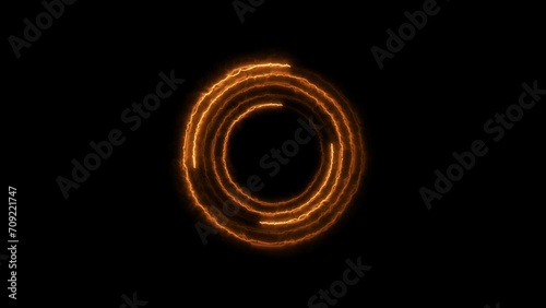 Abstract neon glowing circle loading bar orange color. Black background UHD 4k illustration. 