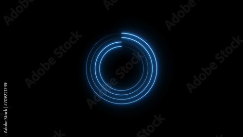 Abstract neon glowing circle loading bar royal blue color. Black background UHD 4k illustration.
