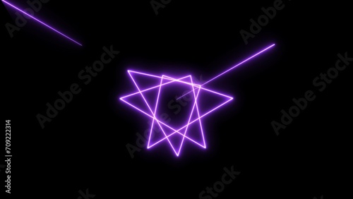Abstract purple color triangle rotation neon light Illustration. Black background 4k Illustration.