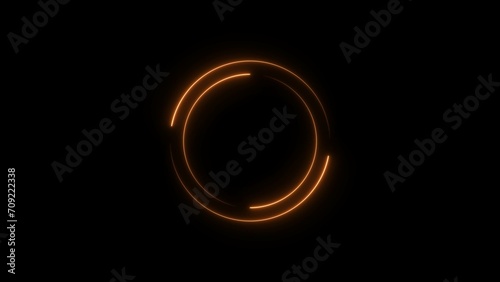 Abstract neon glowing circle loading bar orange color illustration.. Black background UHD 4k illustration.