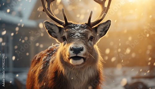 Hyperrealistic photograph of scared Rudolph reindeer created with Generative Ai © Andrii Yablonskyi
