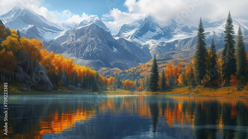 AI generated illustration of captivating mountain and a lake view photo