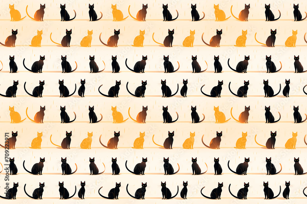black and yellow cat seamless background