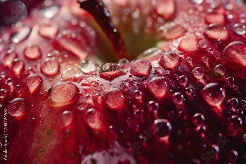 Close up of a wet red apple