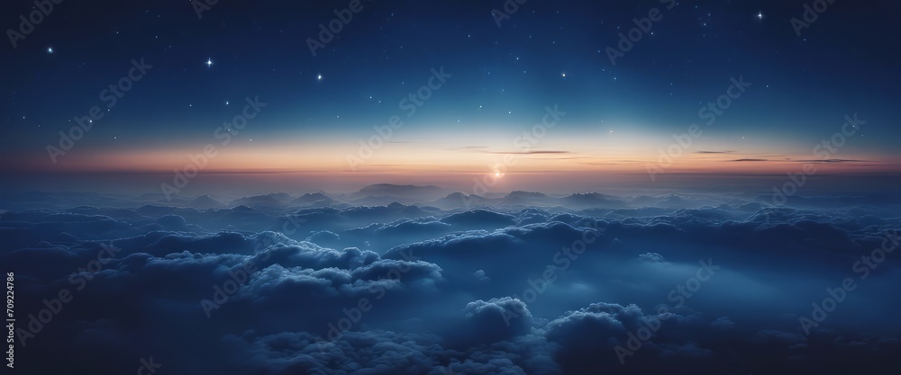Fototapeta premium blue gradient mystical moonlight sky with clouds and stars