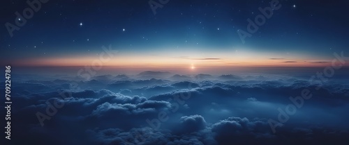 blue gradient mystical moonlight sky with clouds and stars