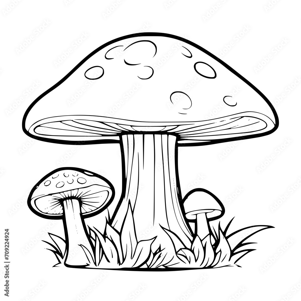Wild Mushrooms SVG Black and White Illustration Art Generative AI.