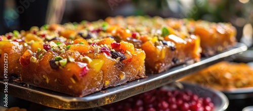 Plum cake served during celebrations in Salalah, Oman. Made with dried fruit, nuts, and enjoyed during various holidays. photo
