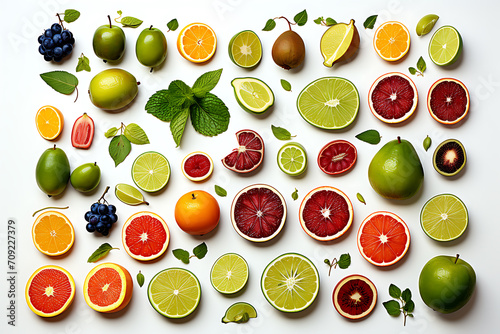 background of fruits and citruses in a flat line