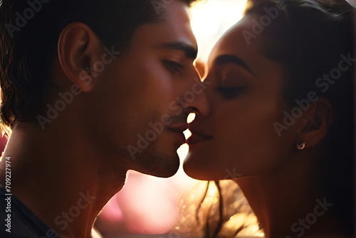 On Valentine's Day, a realistic photography captures the tender love between a couple