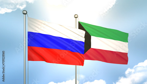 Russia and Kuwait Flag Together A Concept of Realations