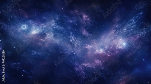 Cosmic Dust Swirl  Deep Space Imagery with Swirling Cosmic Dust  Midnight Blue and Purple Hues  Star-Dotted Galaxy Impression
