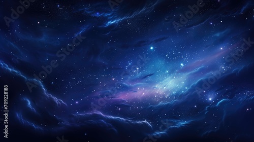 Cosmic Dust Swirl  Deep Space Imagery with Swirling Cosmic Dust  Midnight Blue and Purple Hues  Star-Dotted Galaxy Impression