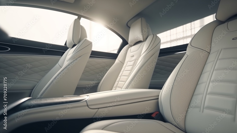 Back passenger seats in modern luxury car frontal.Generative AI Back passenger seats in modern luxury car frontal.Generative AI