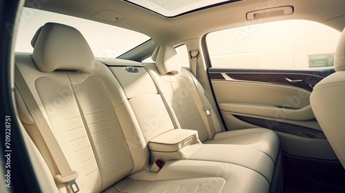 Back passenger seats in modern luxury car frontal.Generative AI © sudipdesign