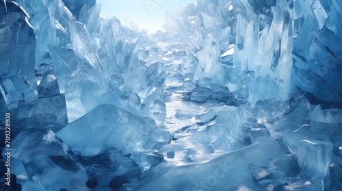 Crystal Ice Cave: Icy Blue and White Crystal Cave Patterns with Sharp, Jagged Crystal Formations and Blurry Ice Patches