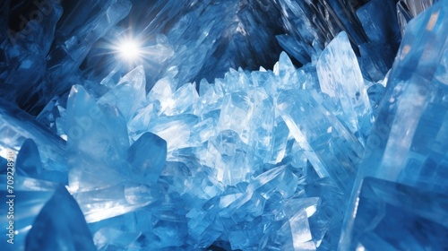 Crystal Ice Cave: Icy Blue and White Crystal Cave Patterns with Sharp, Jagged Crystal Formations and Blurry Ice Patches © TETIANA