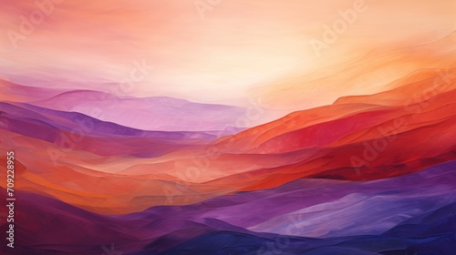 Sunset Mirage: Abstract Desert Sunset Interpretation with Warm Oranges, Reds, Purples, Blurred Horizon Line