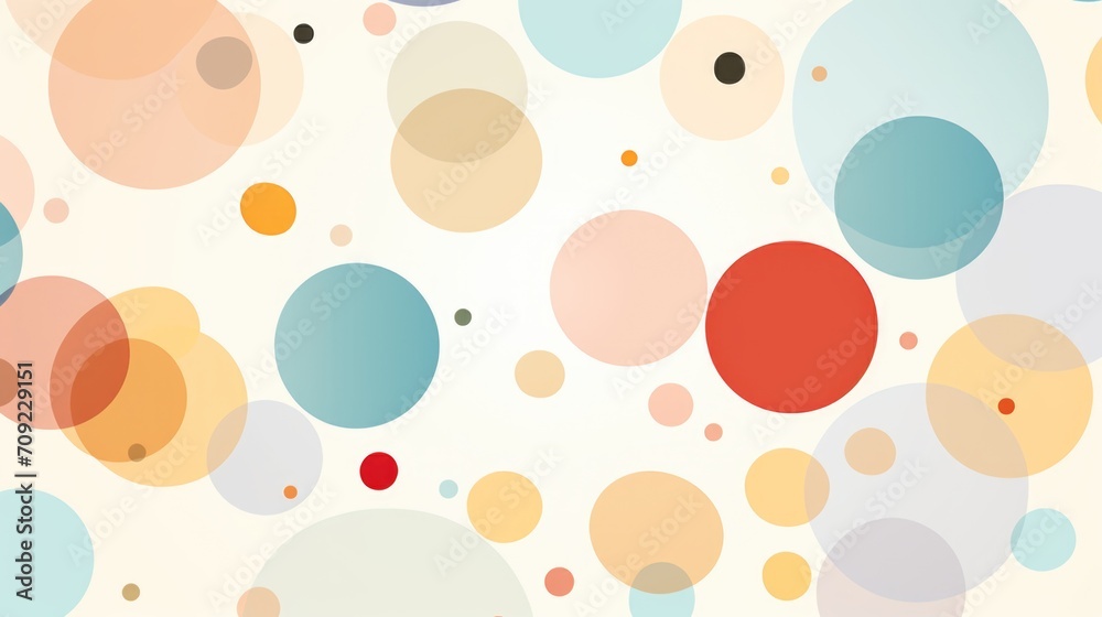 Abstract Polka Dots: Playful Overlapping Polka Dots in Various Colors and Sizes on Light Background