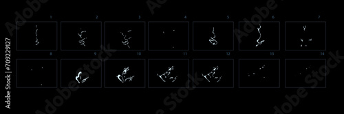 Thunderbolt lighting animation, thunderbolt lighting effect for games or video. Sprite sheet animation electricity thunderbolt.- Vector