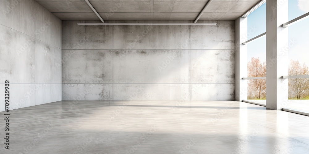 Building with concrete floor and white walls, creating an interior space. - obrazy, fototapety, plakaty 