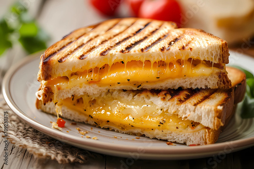 A classic comfort food, the grilled cheese sandwich features perfectly toasted golden-brown bread encasing a gooey, melted symphony of various cheeses, creating a nostalgic culinary experience
