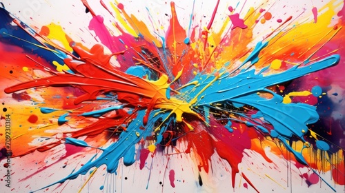 Splattered Paint Chaos: Vibrant Chaotic Background with Bold Clashing Colors in Unpredictable Splattered Pattern photo