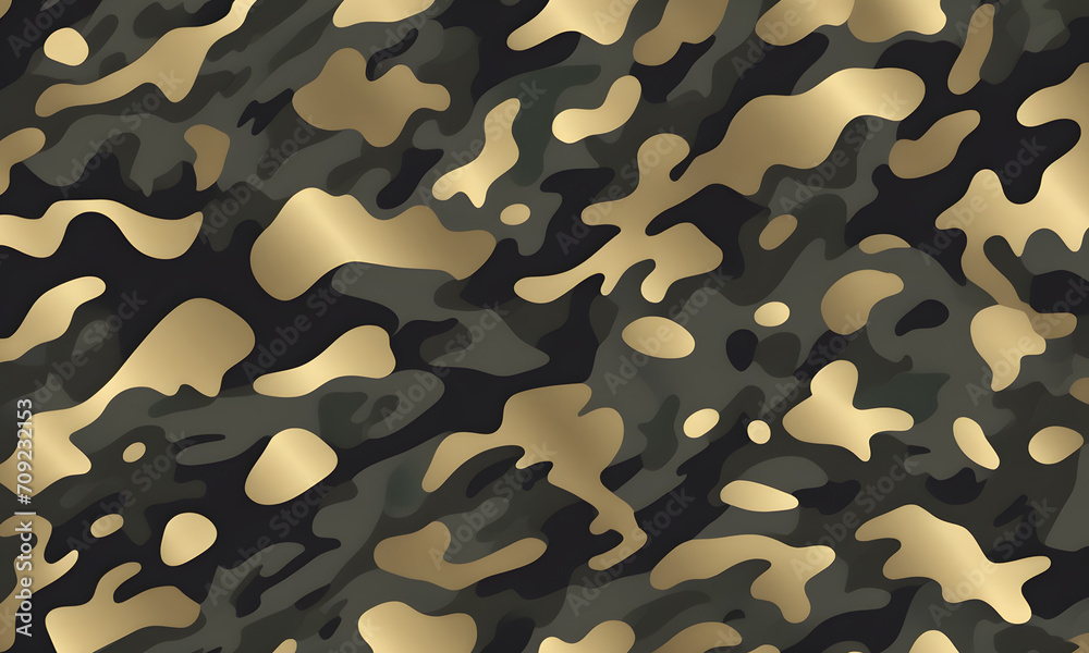 Naklejka premium Black Gold Camouflage Pattern Military Colors Vector Style Camo Background Graphic Army Wall Art Design