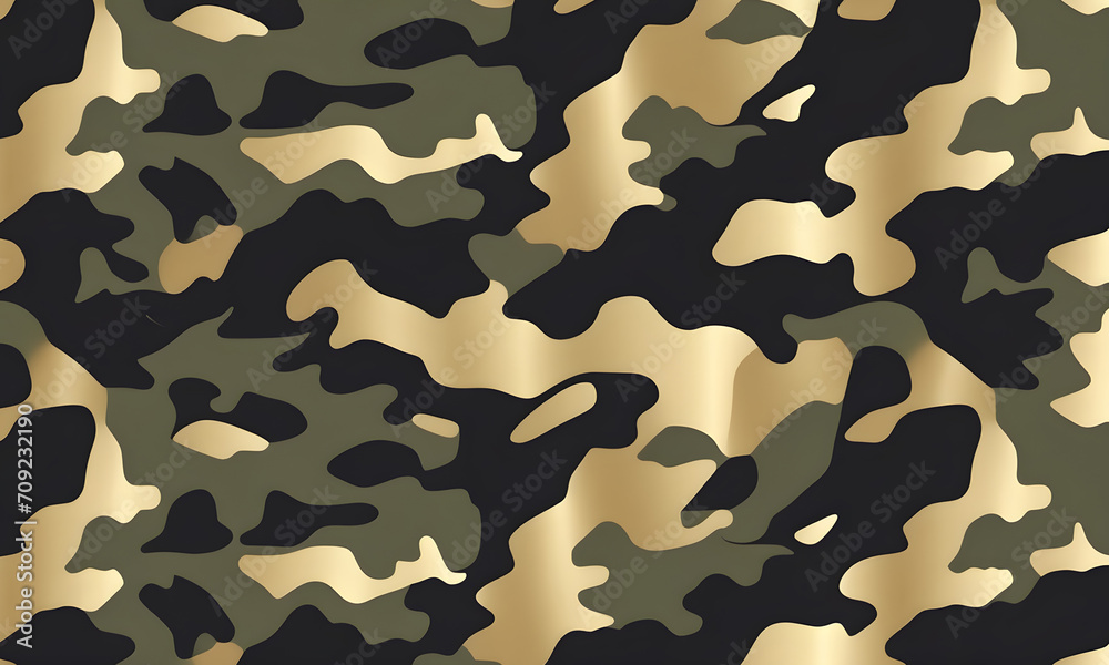 Fototapeta premium Black Gold Camouflage Pattern Military Colors Vector Style Camo Background Graphic Army Wall Art Design