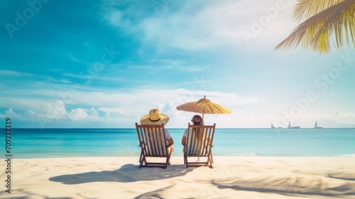 vacation, couple on the beach, luxury travel. Neural network AI generated art