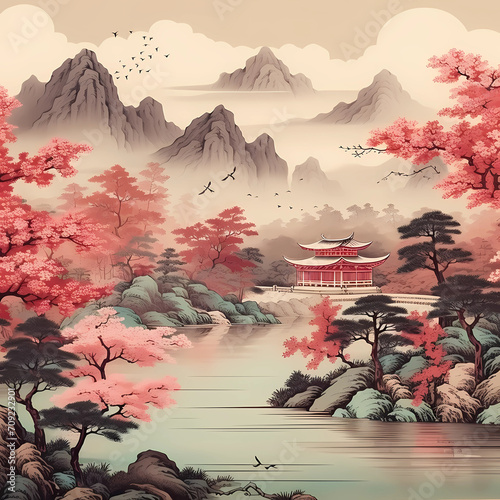 Wallpaper Japan style, Japandi, decor, boho, vintage, background, wall decor