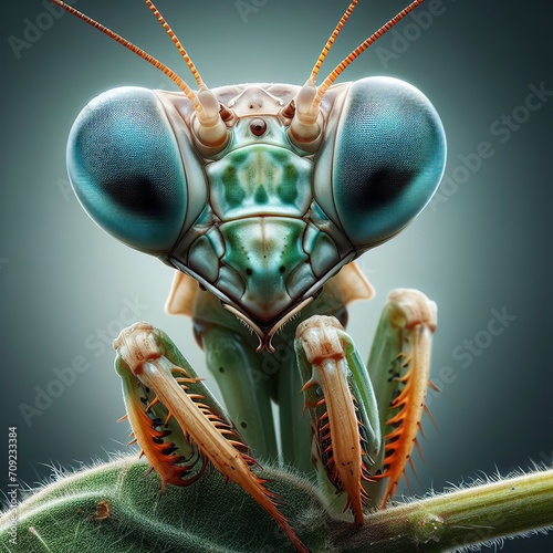 Portrait of praying mantis photo