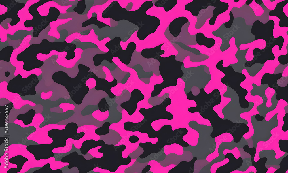 Black Magenta Camouflage Pattern Military Colors Vector Style Camo Background Graphic Army Wall Art Design