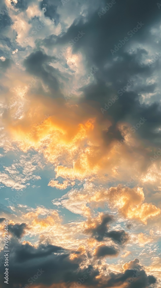 Fototapeta premium A serene sky adorned with subtle shades of gray, yellow, and orange, featuring soft clouds.
