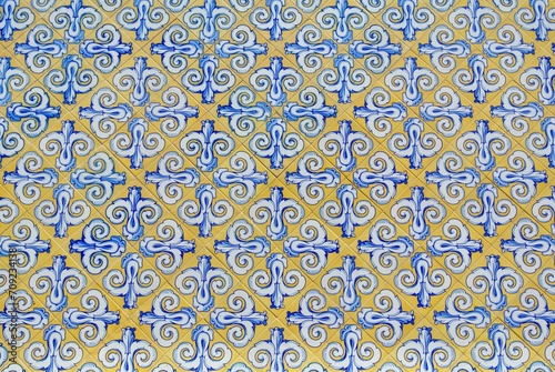 Vintage tile ornament in Valencia, Spain. Spanish old-fashioned floral mosaic