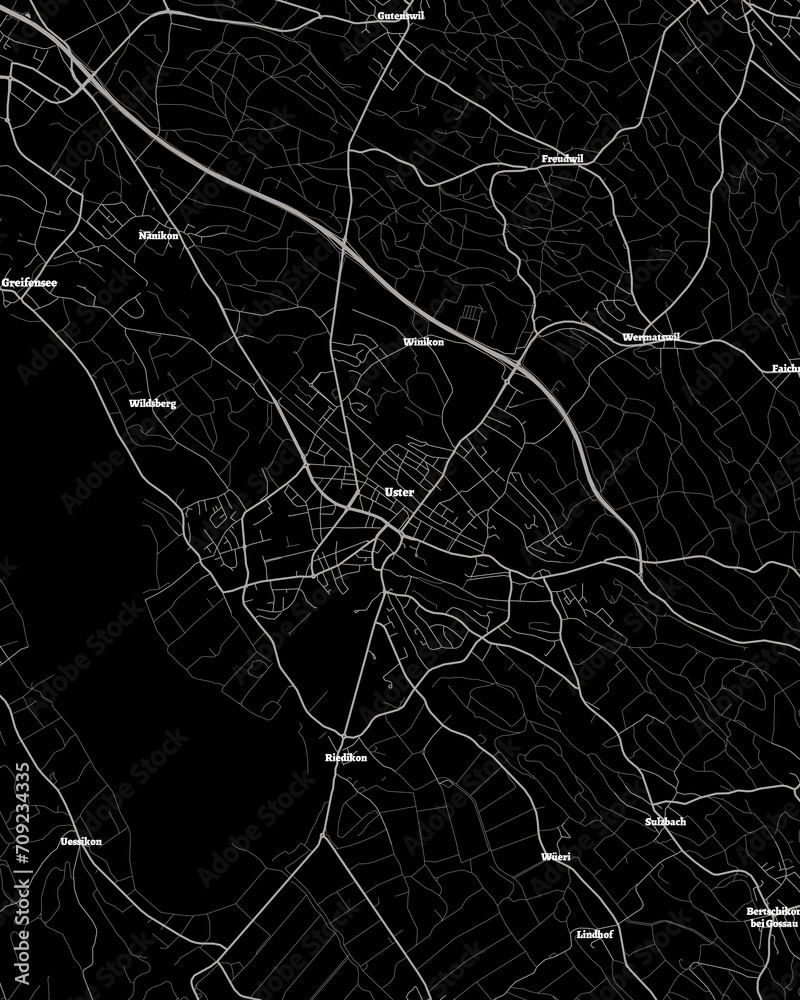 Uster Switzerland Map, Detailed Dark Map of Uster Switzerland