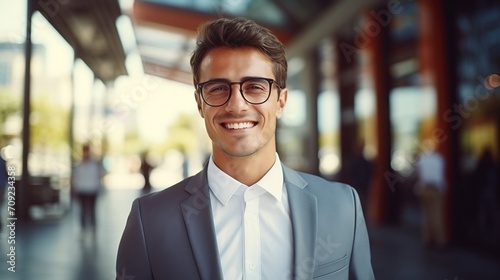 Portrait of a smiling businessman in eyeglasses looking at camera