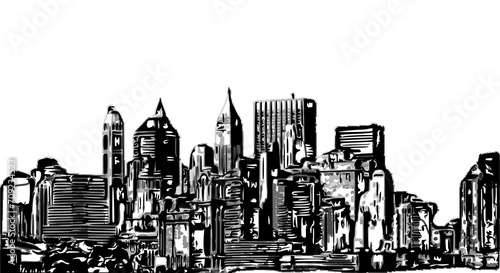 sketch of multi-storey buildings and building density in big cities with a transparent background #709234523