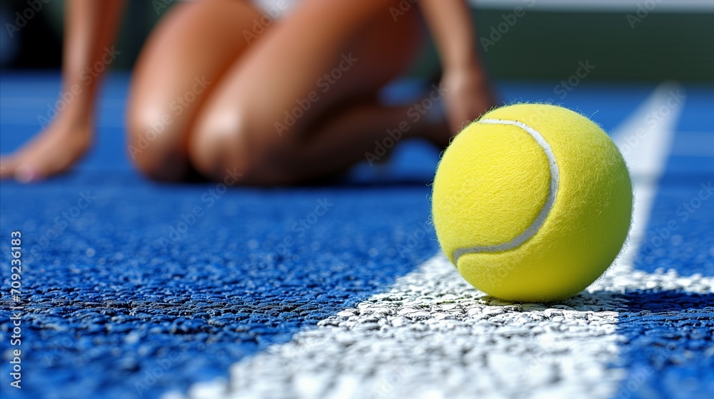 Tennis Ball on Blue Tennis Court