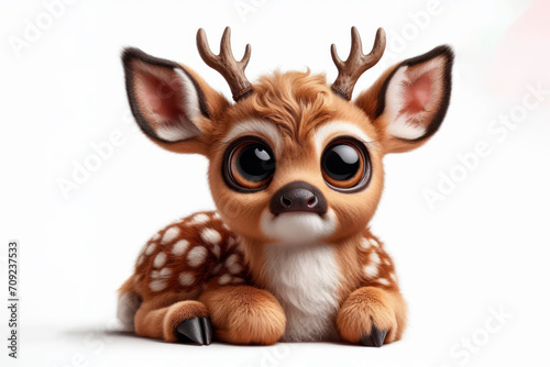 full body Funny Portrait of surprised baby deer with bulging big eyes on solid white background. ai generative © Igor