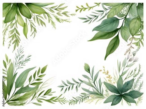 Chic Botanical Elegance Horizontal Herbal Banners for Wedding Invitations, Business Products, and Web Designs – A White Canvas Adorned with Leaves and Herbs