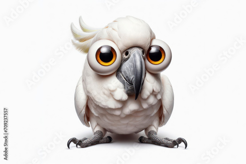 Funny Portrait of surprised Major Mitchells cockatoo with bulging big eyes on solid white background. ai generative photo